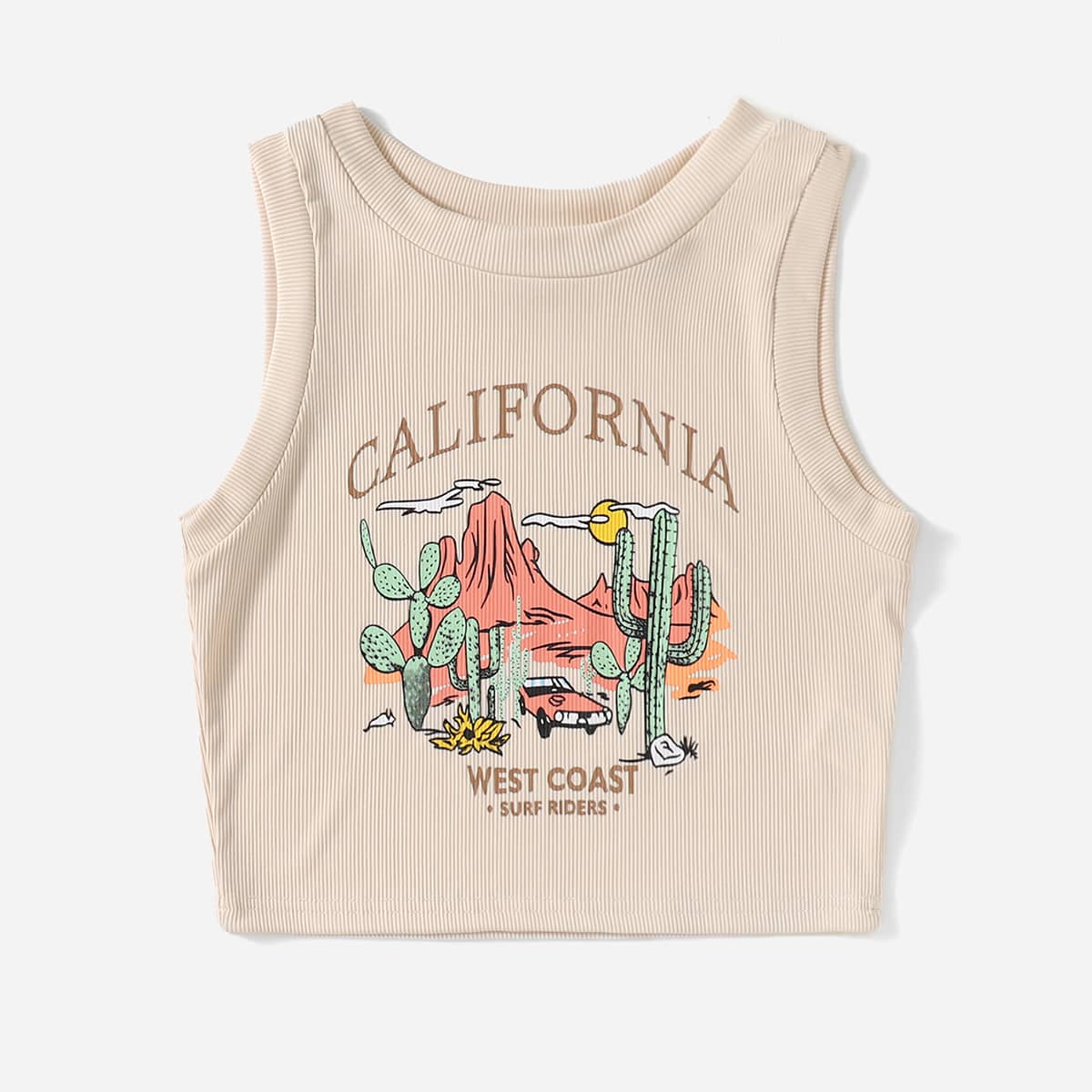 

Cactus & Letter Graphic Tank Top, Apricot