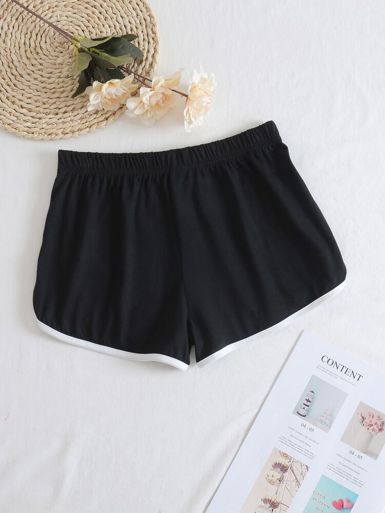Quần short Tương phản ràng buộc màu trơn Thể thao - màu đen - Xem 2