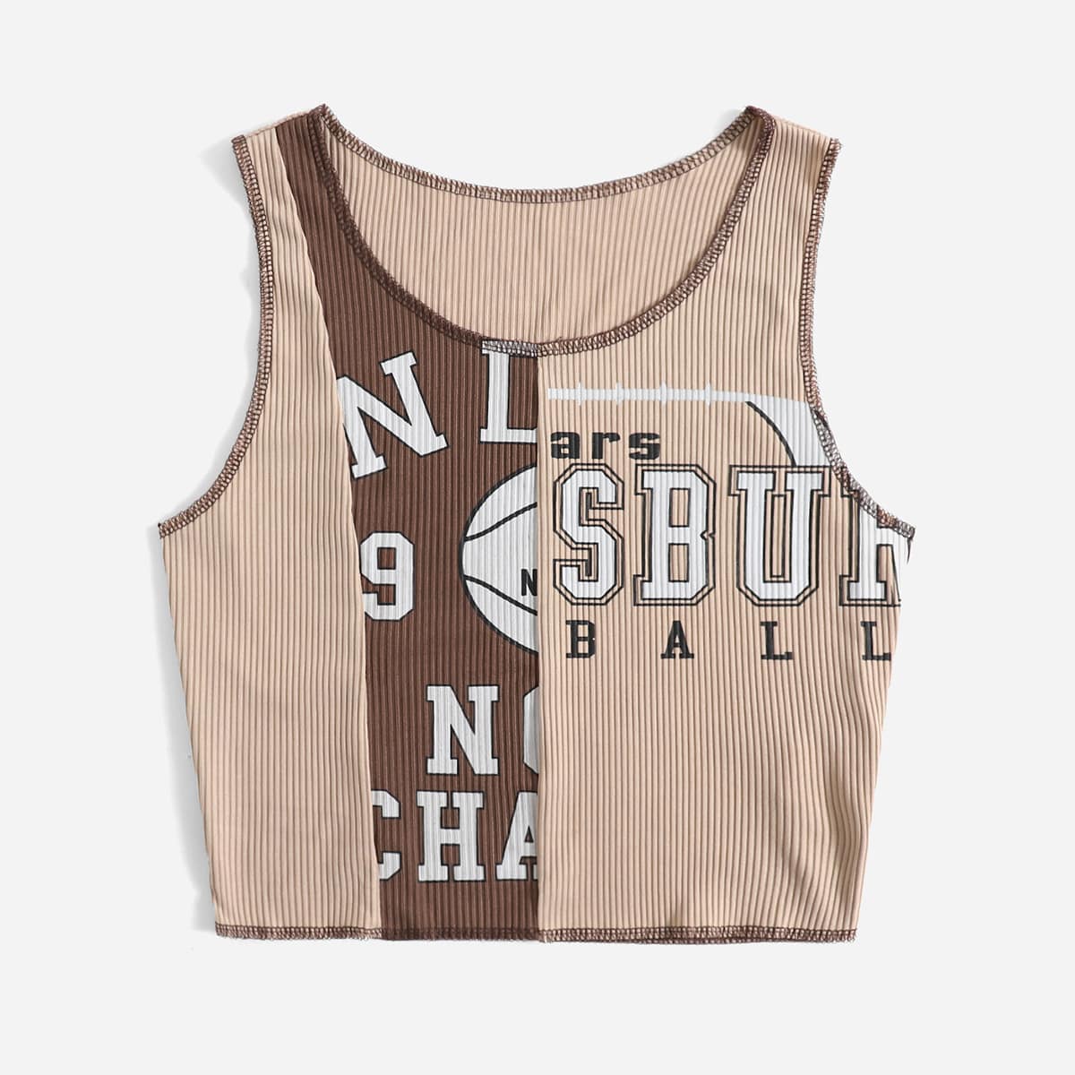 

Colorblock Letter Graphic Ribbed Knit Tank Top, Apricot