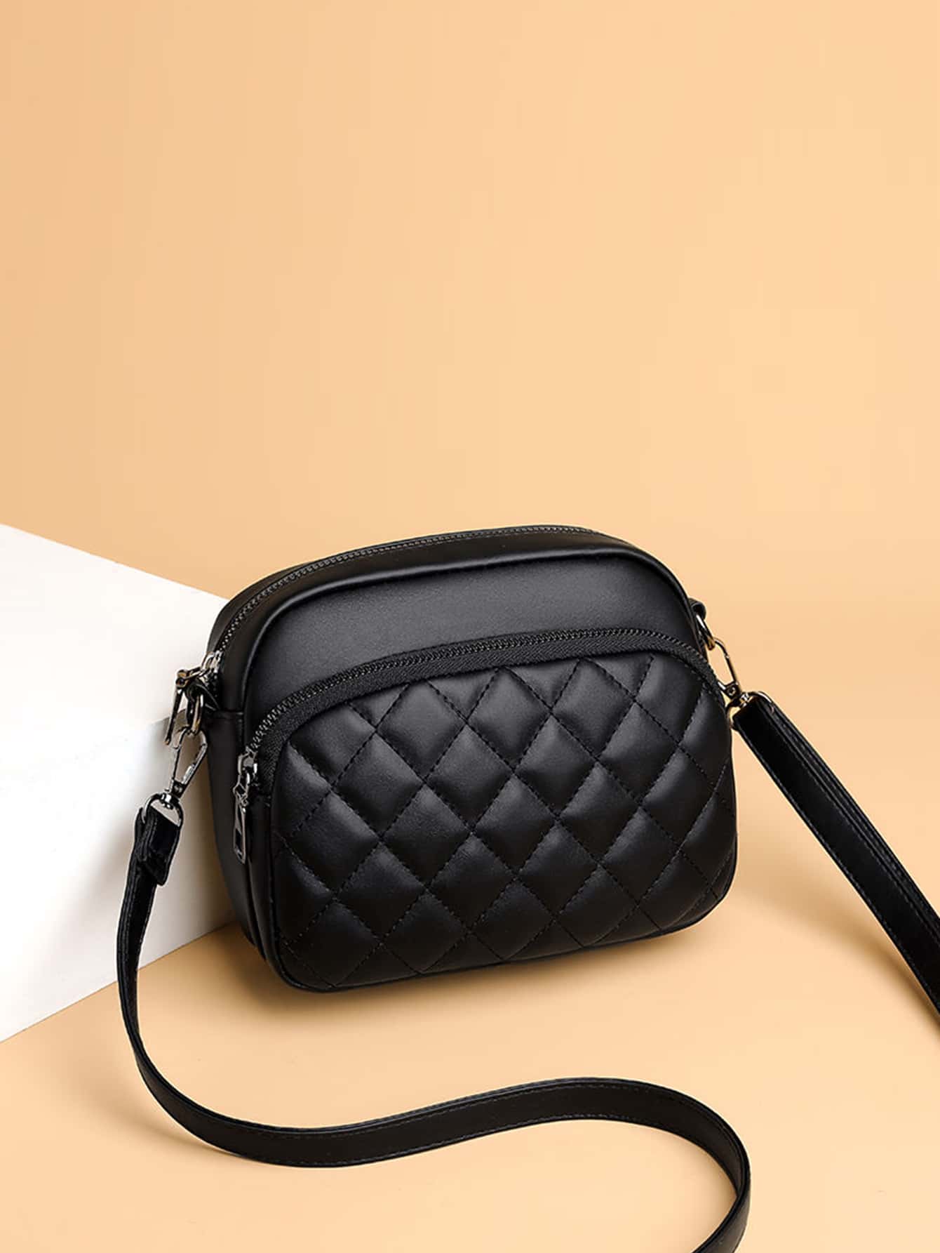 Lightweight,Business Casual Mini Quilted Crossbody Bag For Teen Girls Women College Students,Rookies & White-collar Workers Perfect for Office,College,Work ,Business,Commute,Outdoors, Travel, Outings - Black - View 1