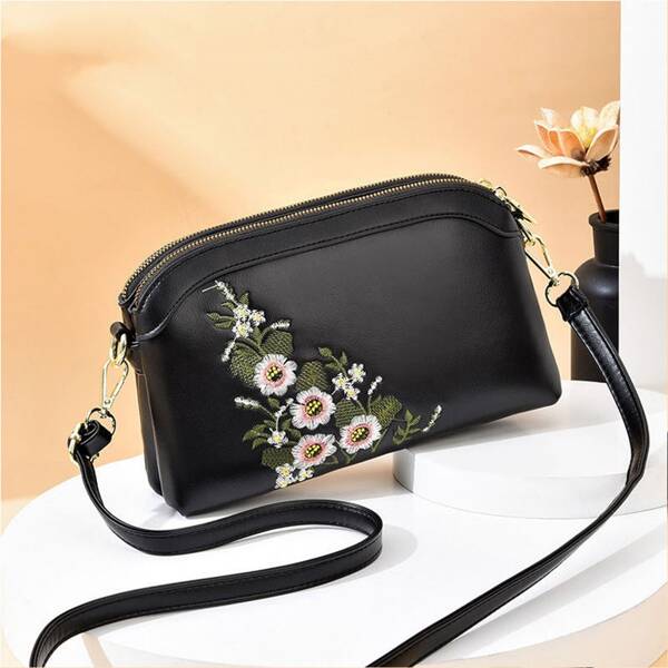 

Floral Embrace Dome Bag, Black