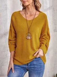 SHEIN V Neck Drop Shoulder Jumper - Mustard Yellow - View 5