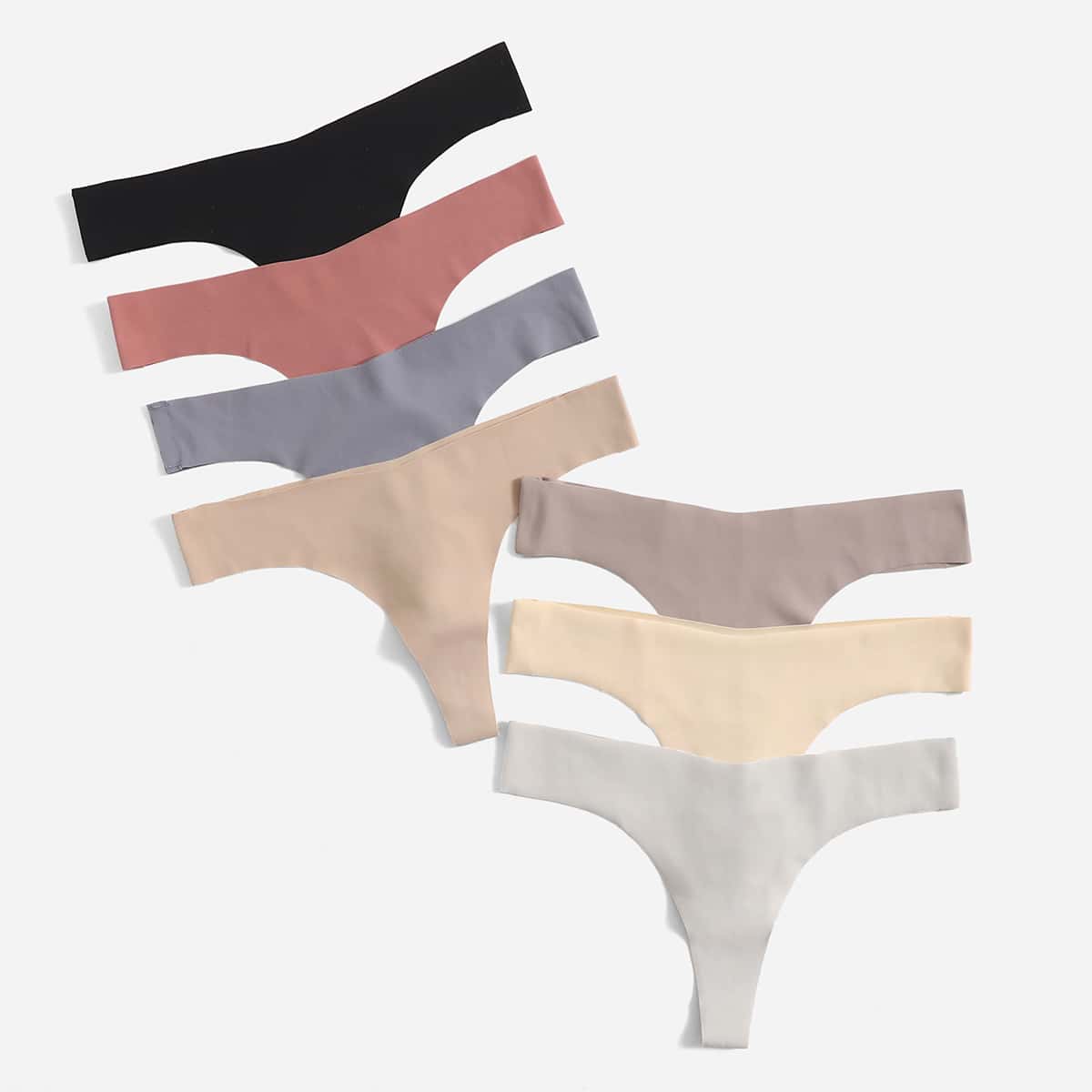 

7pack Plain No Show Thong Set, Multicolor
