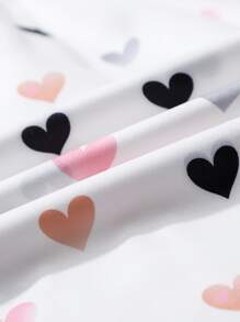 SHEIN LUNE 大碼愛心圖案半排扣襯衫連衣裙 - 白色 - 查看 3