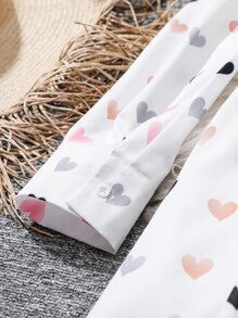SHEIN LUNE 大碼愛心圖案半排扣襯衫連衣裙 - 白色 - 查看 6