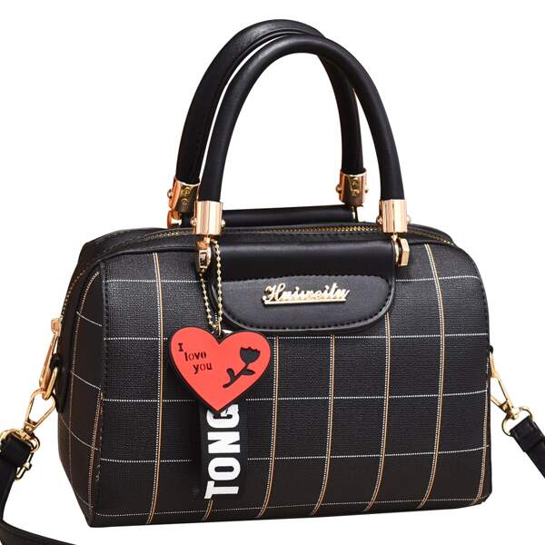 

Plaid Boston Bag, Black