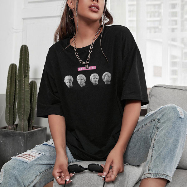 

Letter & Figure Graphic Drop Shoulder Tee, Black