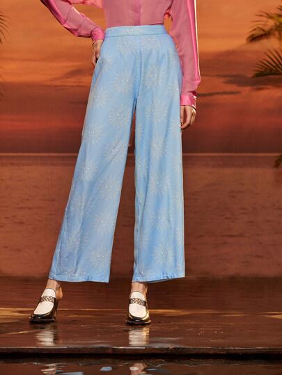 OSHEN Pantalones con estampado de dibujo de pierna ancha recortado