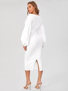 SHEIN Tall Surplice Neck Drop Shoulder Belted Dress