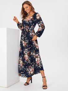 SHEIN Tall 印花繫腰帶連衣裙 - 彩色 - 查看 3