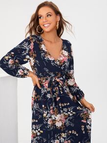 SHEIN Tall 印花繫腰帶連衣裙 - 彩色 - 查看 5