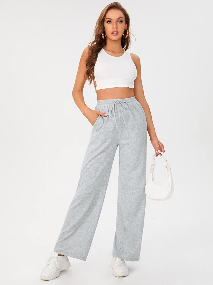 SHEIN Tall Solid Drawstring Waist Sweatpants - Light Grey - View 1