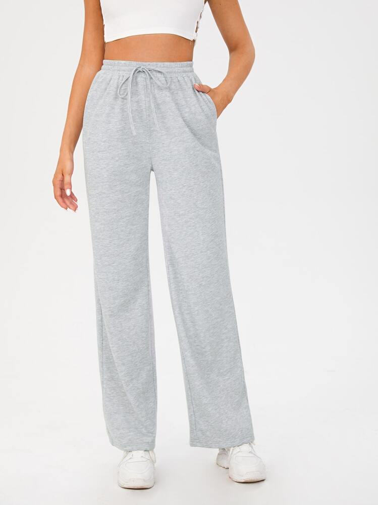 SHEIN Tall Solid Drawstring Waist Sweatpants - Light Grey - View 3