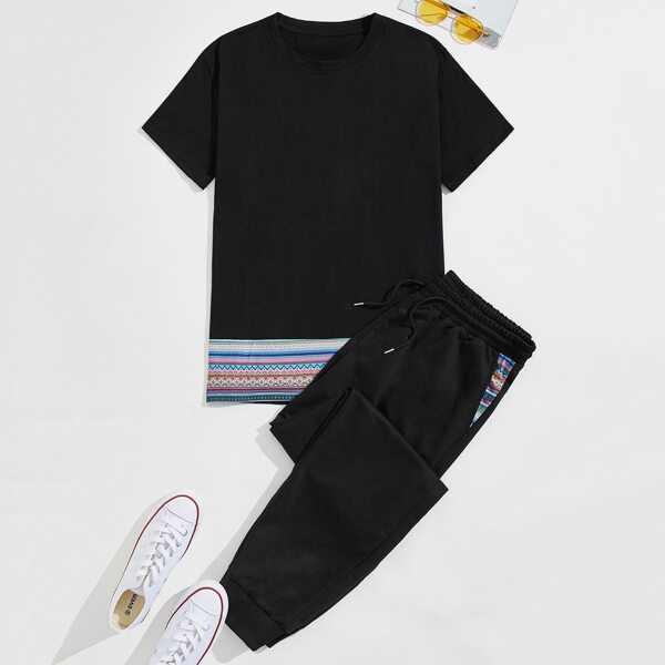 

Men Geo Print Tee & Drawstring Sweatpants, Black