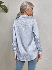 SHEIN Clasi 豹紋提花緞面襯衫 - 淺藍色 - 查看 2
