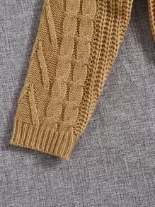 SHEIN Sparklyn Suéter De Cuello Simulado Para Niña Preadolescente Cortado Con Diseño De Tejido De Cable - Camel - Ver 4