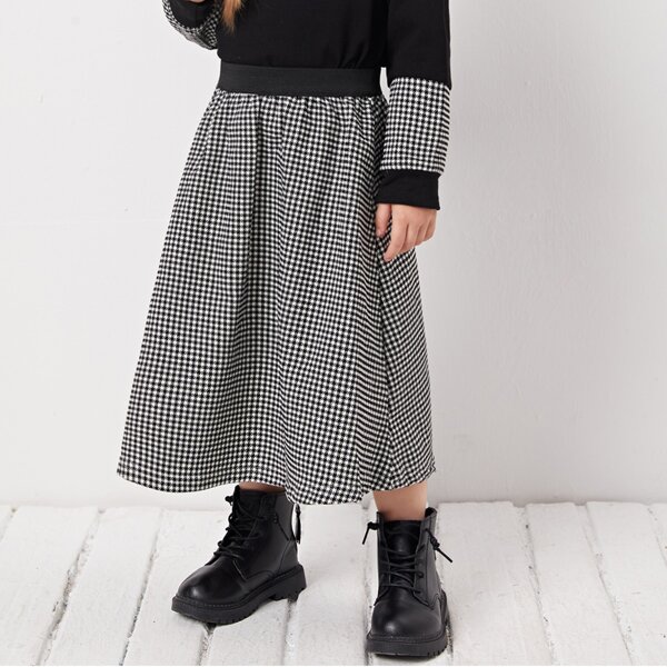 

Toddler Girls Houndstooth Print Skirt, Black and white