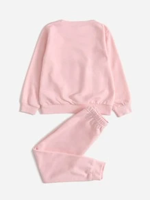 SHEIN 小女童獨角獸和字母圖案運動衫和衛褲 - 淺粉色 - 查看 2