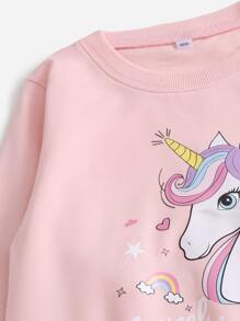 SHEIN 小女童獨角獸和字母圖案運動衫和衛褲 - 淺粉色 - 查看 4