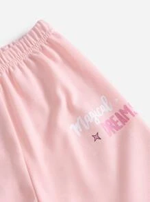 SHEIN 小女童獨角獸和字母圖案運動衫和衛褲 - 淺粉色 - 查看 3