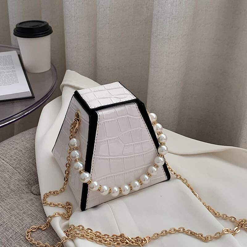 

Croc Embossed Satchel Bag, White