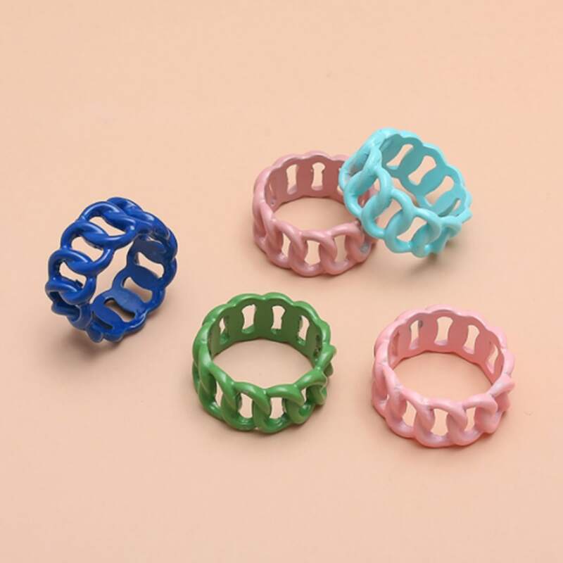 

5pcs Chain Ring, Multicolor