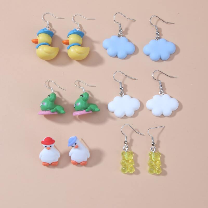 

6pairs Cartoon Decor Earrings, Multicolor