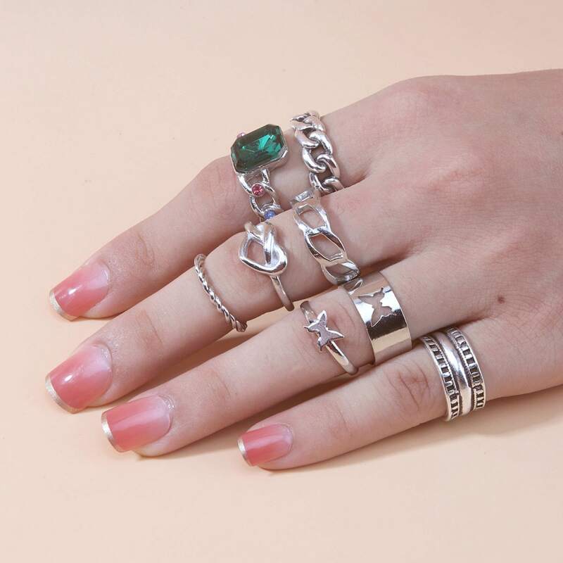 

8pcs Butterfly & Chain Ring, Silver