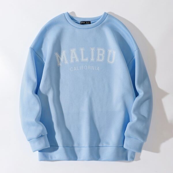 

Letter Graphic Drop Shoulder Thermal Pullover, Baby blue