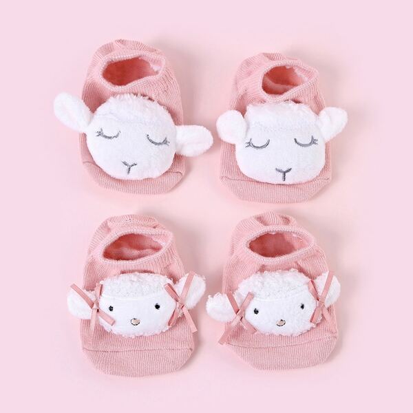 

2pairs Baby Animal Decor Ankle Socks, Pink