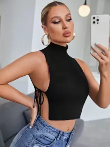 SHEIN SXY Mock Neck Knot Side Knit Top