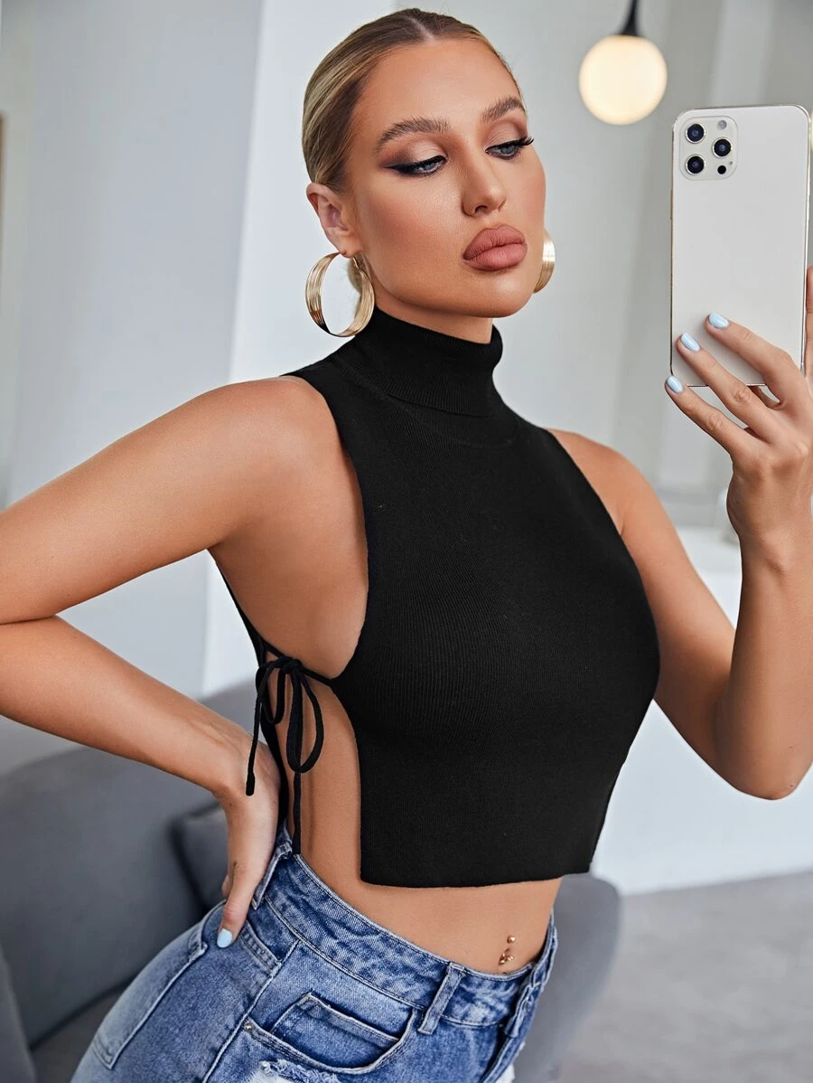 SHEIN SXY Mock Neck Knot Side Knit Top