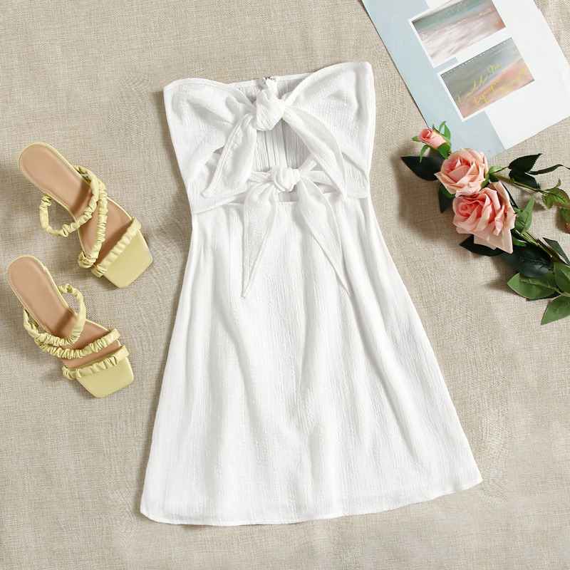 

Peekaboo Tie Front Tube Dress, White