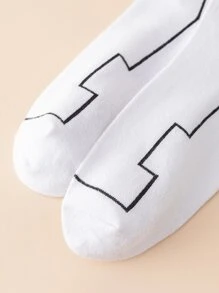 Men Graphic Crew Socks - White - View 3