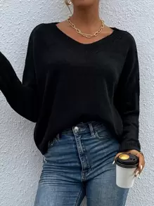 Drop Shoulder Solid Sweater