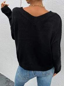 Drop Shoulder Solid Sweater