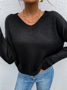 Drop Shoulder Solid Sweater