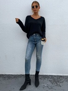 Drop Shoulder Solid Sweater