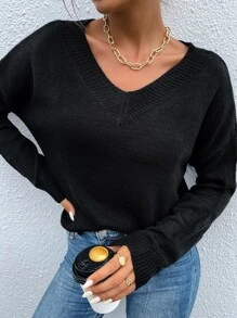 Drop Shoulder Solid Sweater