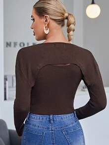 SHEIN Suéter súper corto unicolor con top de punto - Marrón Chocolate - Ver 2