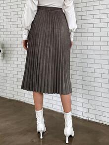 素色百褶半身裙 - 深灰色 - 查看 2