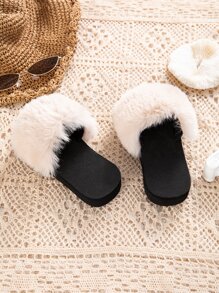 Girls Minimalist Fluffy Slippers - Beige - View 2