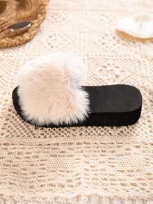 Girls Minimalist Fluffy Slippers - Beige - View 4
