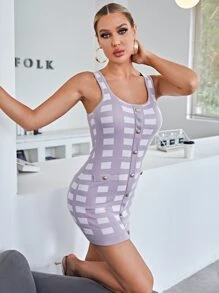 SHEIN SXY Geo Pattern Button Bodycon Jumper Dress - Mauve Purple - View 6