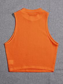 SHEIN EZwear Neon Orange Solid Crop Rib-knit Tank Top - Orange - View 2