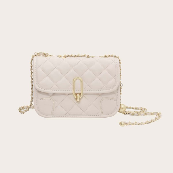 

Minimalist Quilted Flap Square Chain Bag, Beige