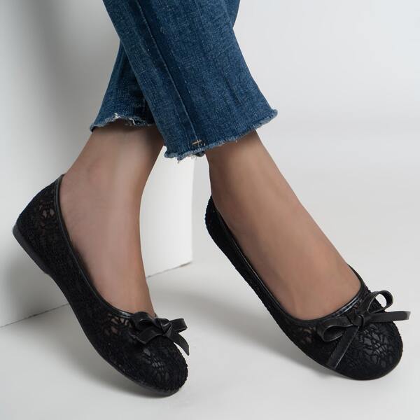 

Mesh Bow Decor Ballet Flats, Black