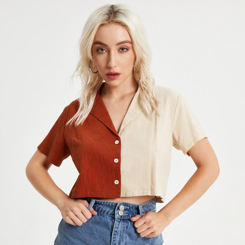 

Colorblock Button Front Blouse, Multicolor