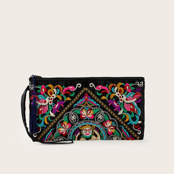 

Floral Embroidery Clutch Bag, Multicolor