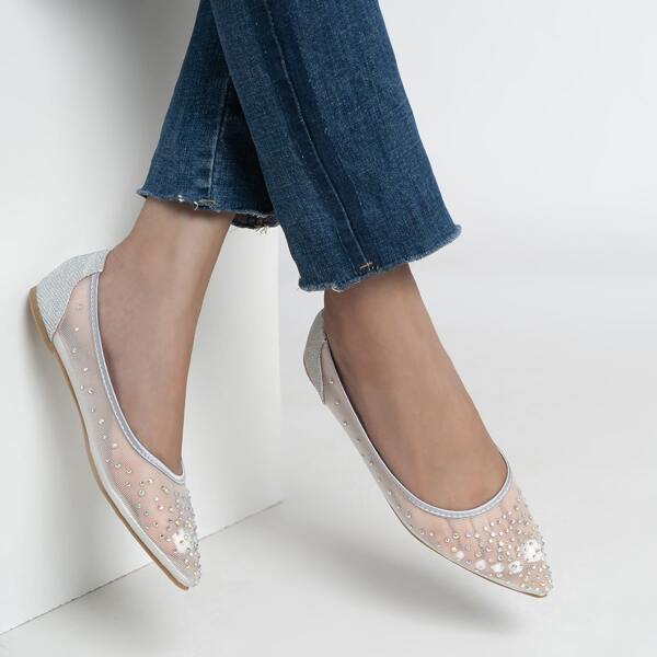 

Rhinestone Decor Ballet Flats, Silver